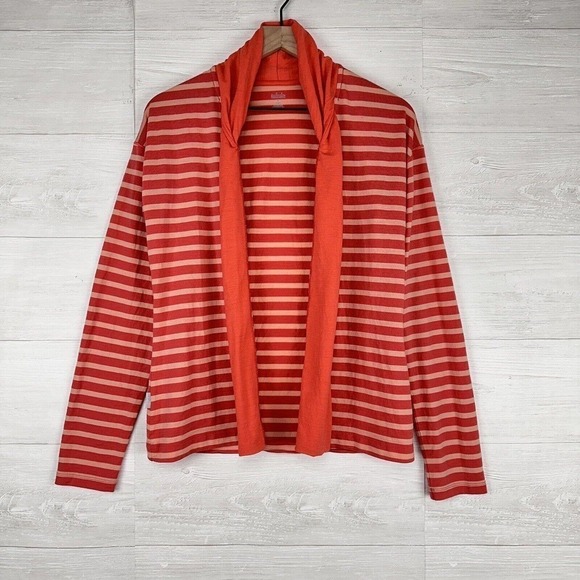 Icebreaker Villa Wrap Cardigan Women Medium New Zealand Merino Wool Coral Stripe - Picture 1 of 14